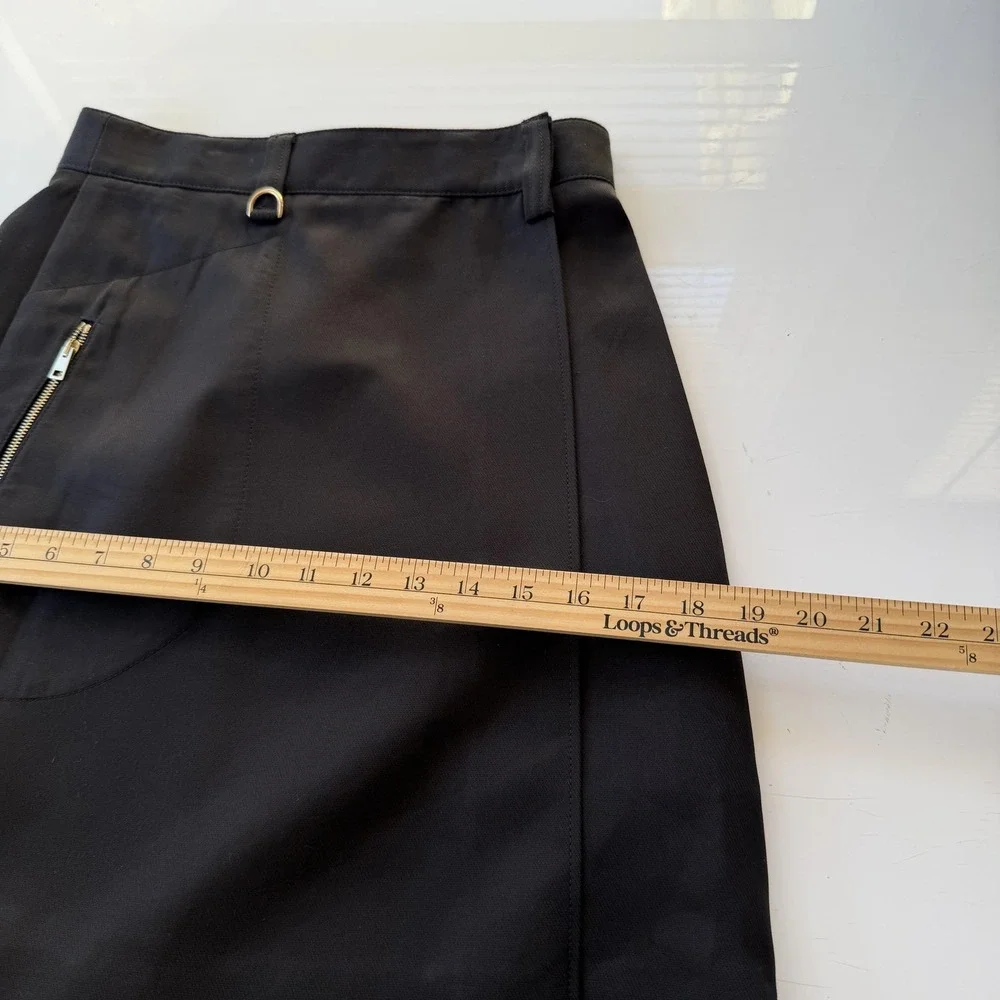 Tory Burch Wrap Skirt Womens 0 Black A-Line Zip Pocket D-Ring Gold Hardware‎ Y2K